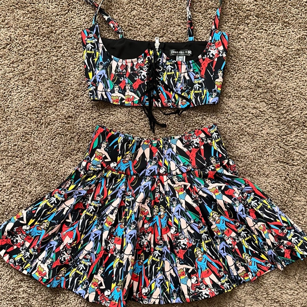 Dolls Kill x DC Superhero Under Bust Skirt Set